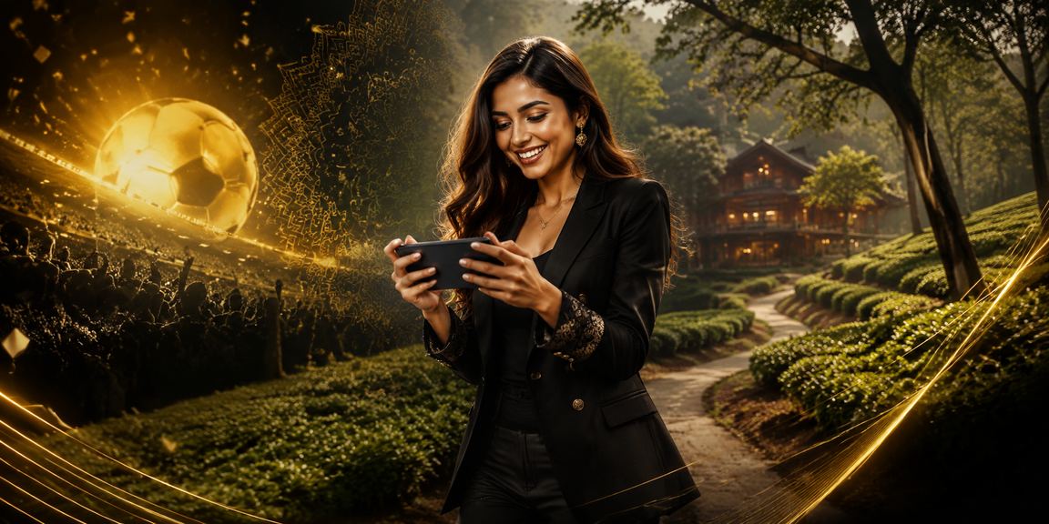 গাজীপুরের চা বাগানের পাশে মোবাইলে ক্যাসিনো ক্যাশব্যাক অফার দেখছেন একজন বাংলাদেশি